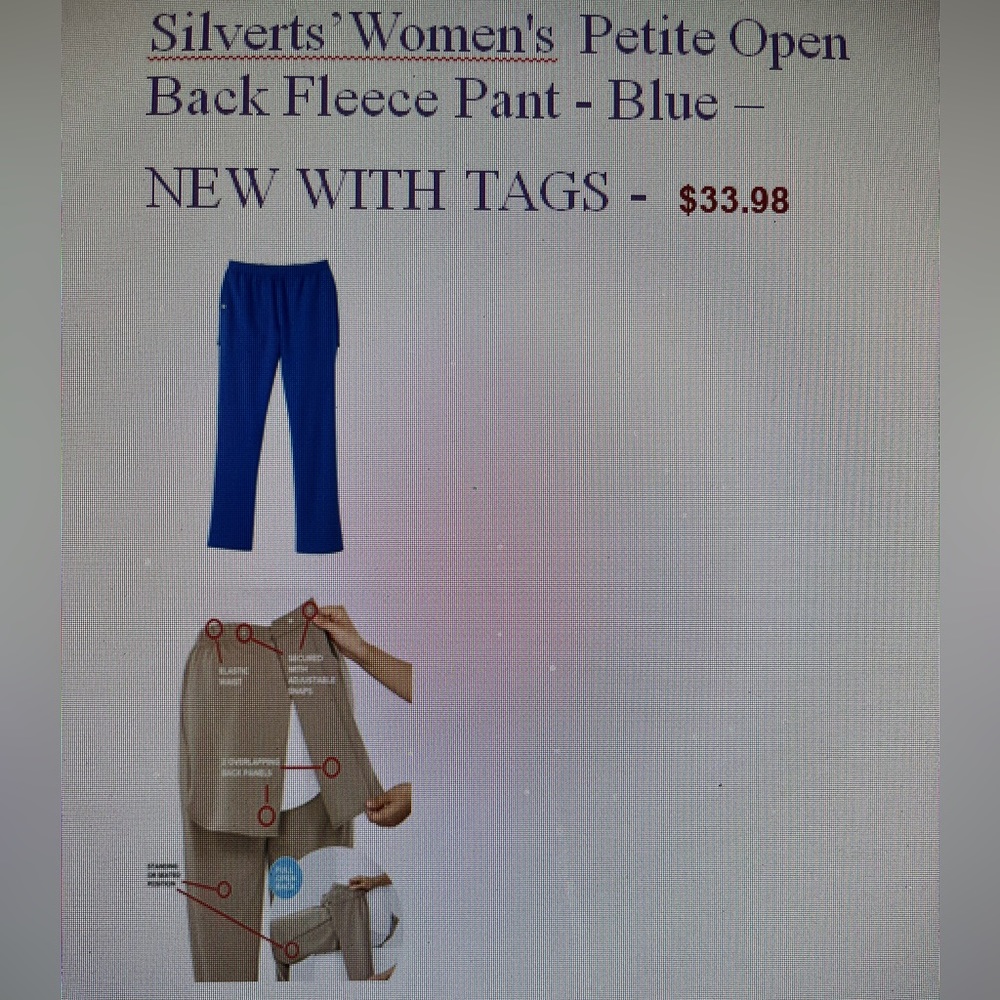 Silverts Women’s Petite Open Back Fleece Pants - Small